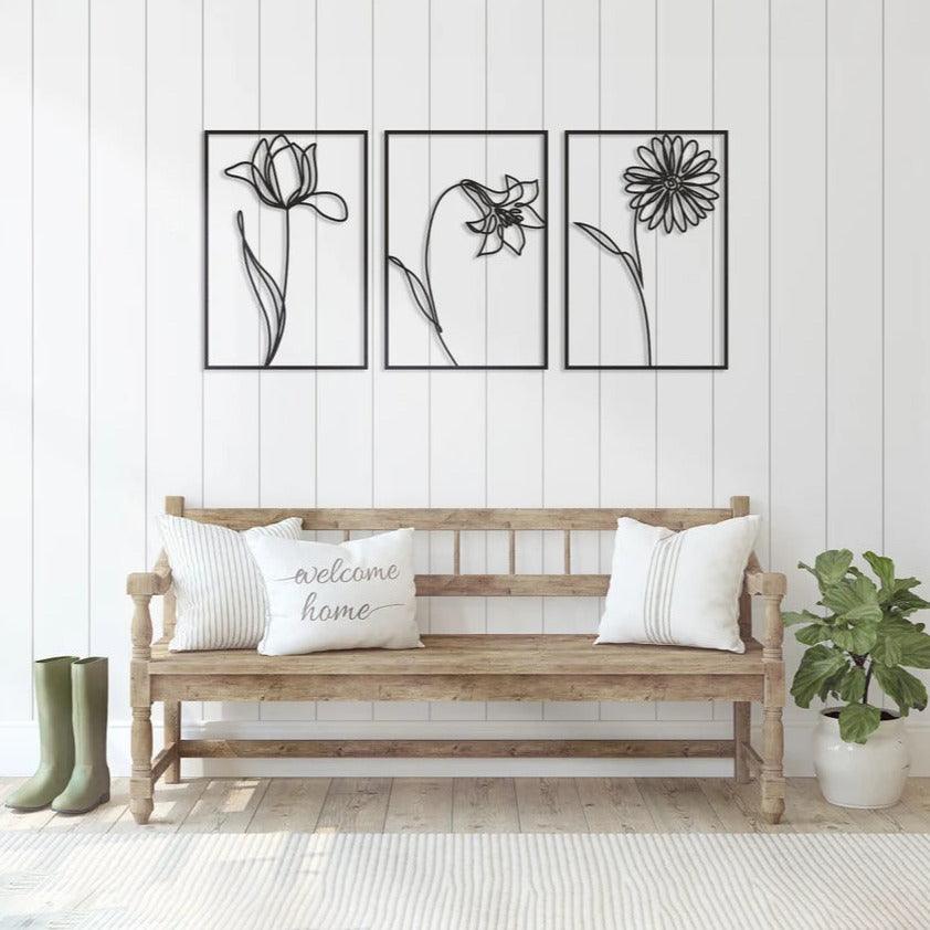 Flower Lineart Metal Wall Art Decor,Metal Wall Decor - The Linen House