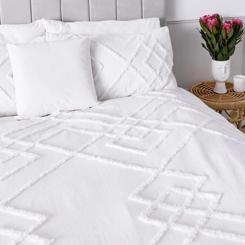 New White Tufted Cotton Duvet Cover Set - The Linen House