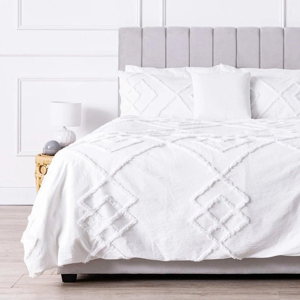New White Tufted Cotton Duvet Cover Set - The Linen House
