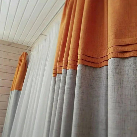 Orange with beige pleated Curtain - The Linen House