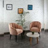 Solid Wooden Legs Wide Velvet Armchair With Table - The Linen House