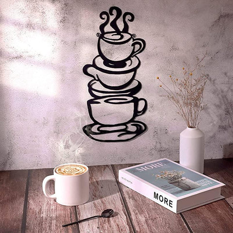 Coffee Cup Metal Wall Art, Farmhouse Kitchen Restaurant Decor Coffee Bar Sign, Black - The Linen House