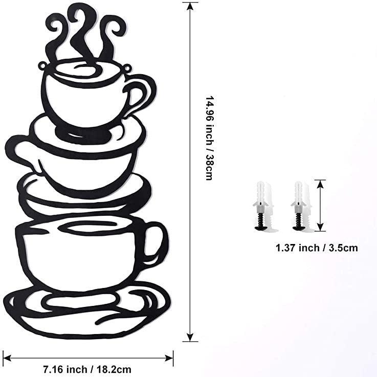 Coffee Cup Metal Wall Art, Farmhouse Kitchen Restaurant Decor Coffee Bar Sign, Black - The Linen House