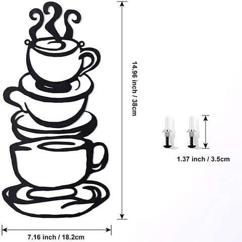 Coffee Cup Metal Wall Art, Farmhouse Kitchen Restaurant Decor Coffee Bar Sign, Black - The Linen House