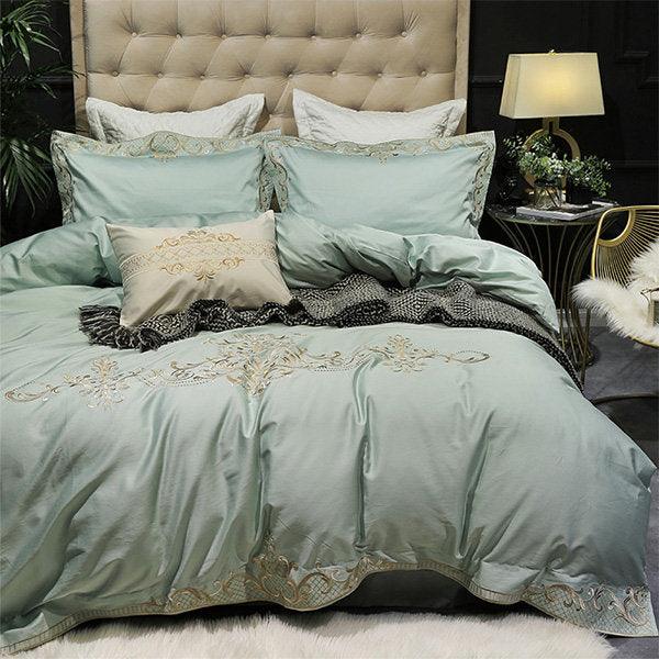 Mint Embroidery Duvet Set - The Linen House