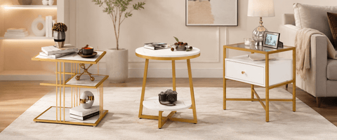 Side table golden with white