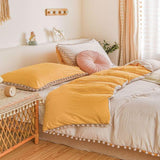 Plain Dyed Duvet with pom pom lace