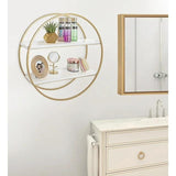 MDF and Metal Round Wall Shelf, White/Gold 24" Diameter - The Linen House