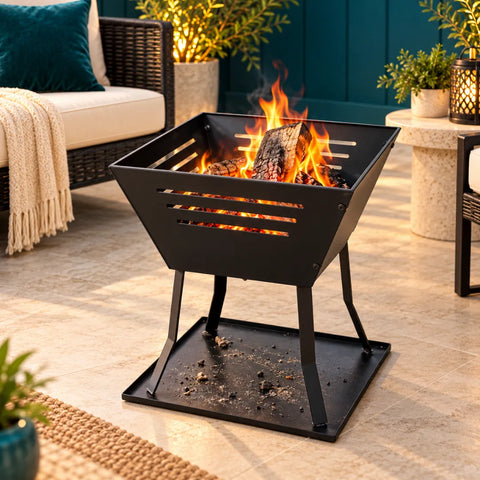 La Hacienda Square Basket Fire Pit | Modern Patio Heater & Log Burner
