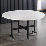 Mobile Folding Dining Table with 6 Wheels, Marble Texture Table Top - The Linen House