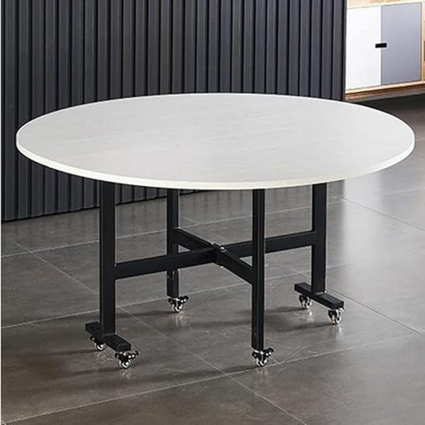 Mobile Folding Dining Table with 6 Wheels, Marble Texture Table Top - The Linen House