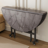 Mobile Folding Dining Table with 6 Wheels, Marble Texture Table Top - The Linen House