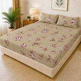 Premium Cream Floral Waterproof Fitted Mattress Cover
