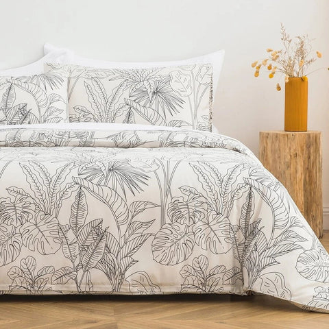 White botanical Printed Duvet Set