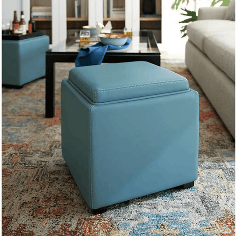17" Leather Storage Ottoman - The Linen House