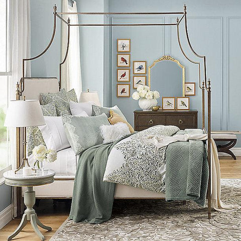 Luxury Green Cotton Satin Embroidery Duvet Set - The Linen House