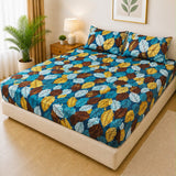 Elegant Blue Botanical Waterproof Fitted Mattress Cover