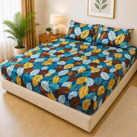 Elegant Blue Botanical Waterproof Fitted Mattress Cover