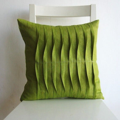 Elegant Green Twisted Pleat Cotton Cushion
