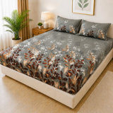 Premium Grey Botanical Waterproof Fitted Mattress Cover