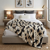 Luxury Faux Fur Throw Blanket – Black & Cream Pattern