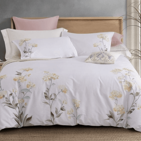 White Flowered Embroidery Duvet Set - The Linen House