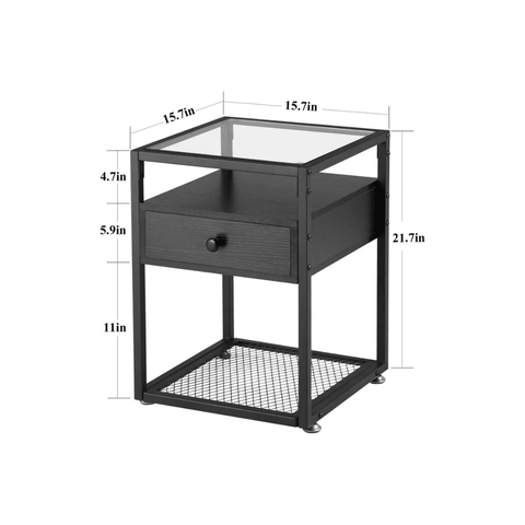 Side Table with Tempered Glass Top and Metal Shelf