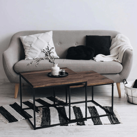 Set of 2 Smoked oak Side Table with Metal stand - The Linen House