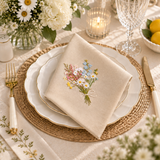 Luxury Plain Cotton Napkin with Wildflower Embroidery