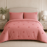Light Red Rosette Embroidered Duvet Cover Set