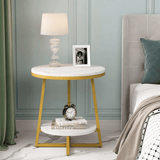 2 Tier Faux Marble MDF Side Table with Storage Shelf - The Linen House