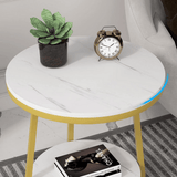 2 Tier Faux Marble MDF Side Table with Storage Shelf - The Linen House