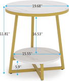 2 Tier Faux Marble MDF Side Table with Storage Shelf - The Linen House