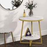 2 Tier Marble MDF Side Table with Storage Shelf - The Linen House