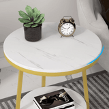 2 Tier Marble MDF Side Table with Storage Shelf - The Linen House