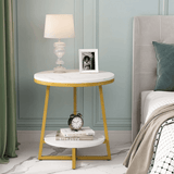 2 Tier Marble MDF Side Table with Storage Shelf - The Linen House