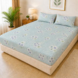Luxury Light Blue Floral Waterproof Fitted Mattress Cover