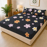 Luxury Black Daisy Floral Waterproof Fitted Mattress Cover