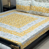 Embroidered Patch Work Bed Sheet (Mustard)