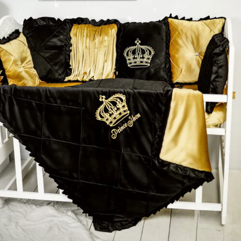Baby Cot Set Black with Gold - The Linen House