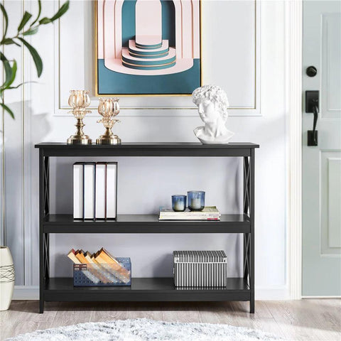 3 Tier X - Design Console Table with Storage Shelves – Stylish and Practical Black Accent Table - The Linen House