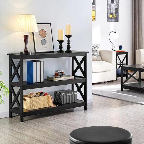 3 Tier X - Design Console Table with Storage Shelves – Stylish and Practical Black Accent Table - The Linen House
