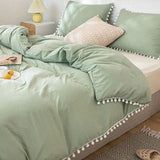 Plain Dyed Duvet with pom pom lace