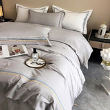 Multi Embroidered Baratta Stitch Tetra Line Duvet Set - The Linen House