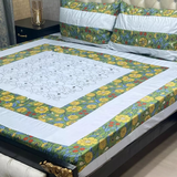 Embroidered Patch Work Bed Sheet (Green & Yellow)