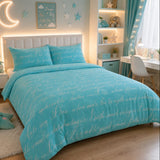 Dreamy Blue Script Printed Bed Sheet