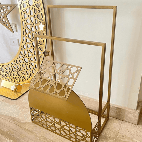 Metal Quran and Prayer Mat Stand (Golden) - The Linen House