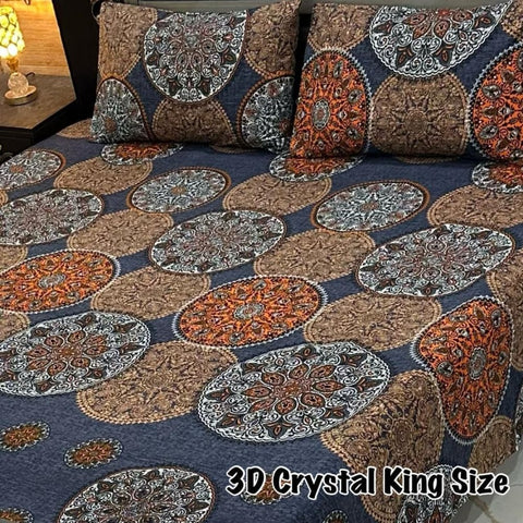 3D Crystal Double Bed Printed Bedsheet - The Linen House
