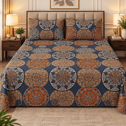 3D Crystal Double Bed Printed Bedsheet - The Linen House