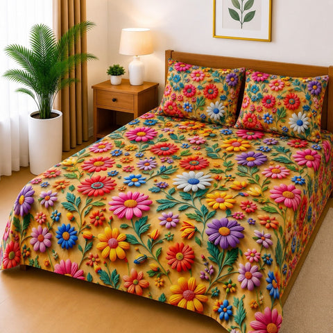 3D Rainbow Flower 3D Printed Bed Sheet - The Linen House